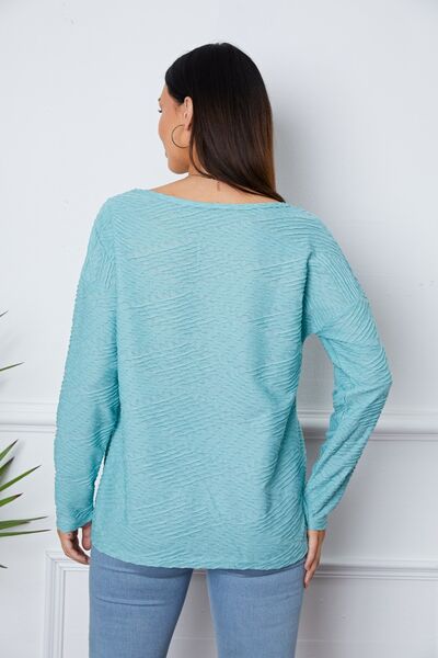 Texture Notched Drop Shoulder Top - Ladyez