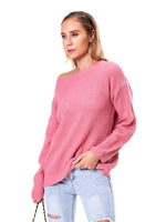 Boat Neck Drop Shoulder Long Sleeve Sweater - Ladyez