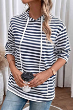 Striped Long Sleeve Hoodie - Ladyez