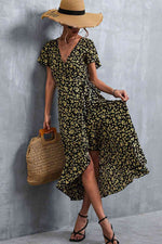 Floral Surplice Neck Tied Midi Dress - Ladyez