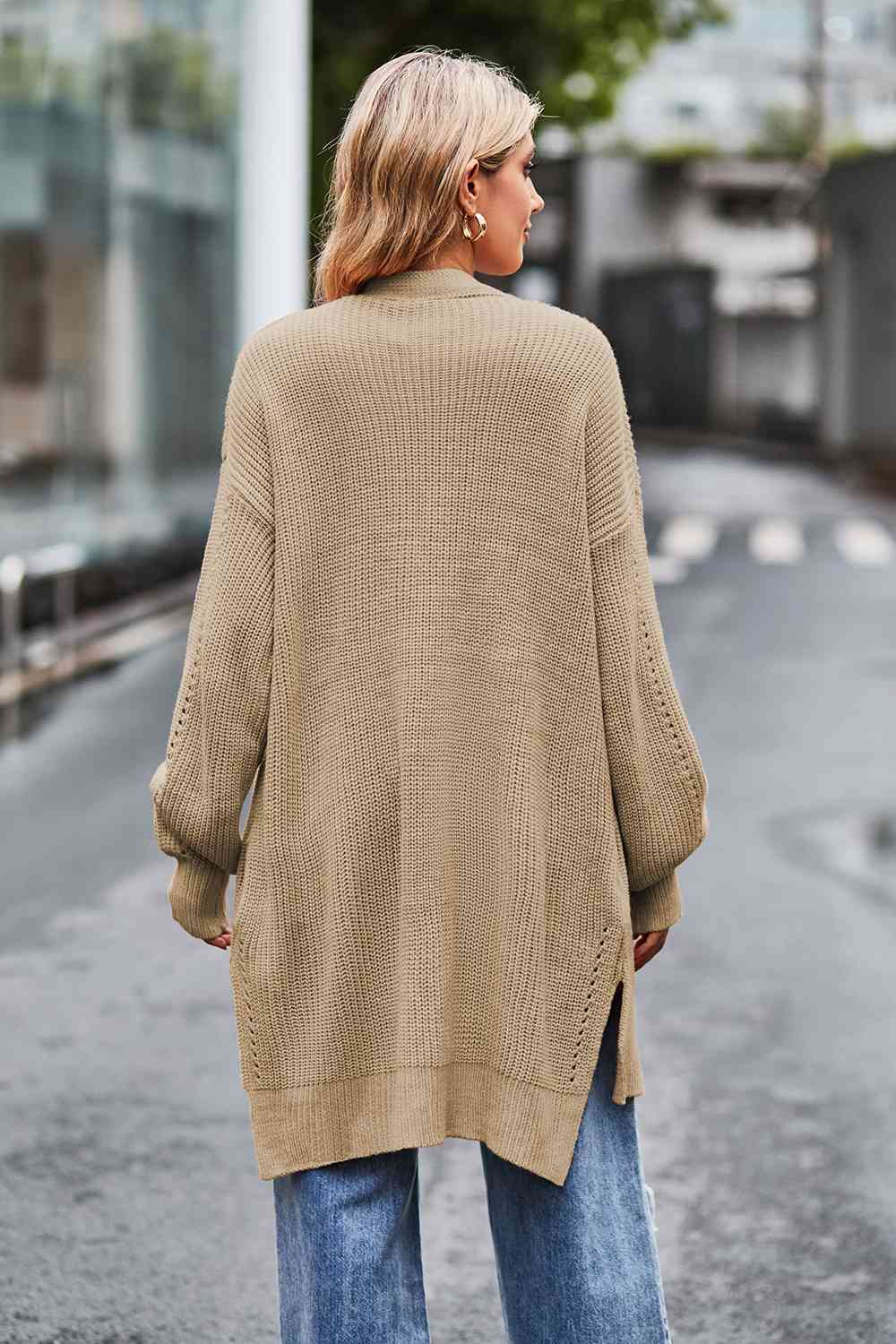 Open Front Dropped Shoulder Longline Cardigan - Ladyez