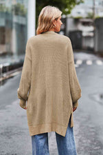 Open Front Dropped Shoulder Longline Cardigan - Ladyez