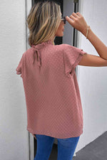 Polka Dot Smocked Flutter Sleeve Blouse - Ladyez
