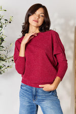 BOMBOM Drop Shoulder Long Sleeve Blouse - Ladyez
