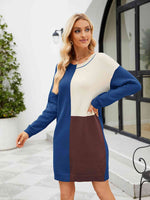 Color Block Dropped Shoulder Sweater Dress - Ladyez