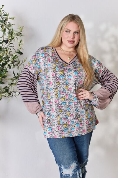 Celeste Full Size Animal Print Striped Long Sleeve Top - Ladyez