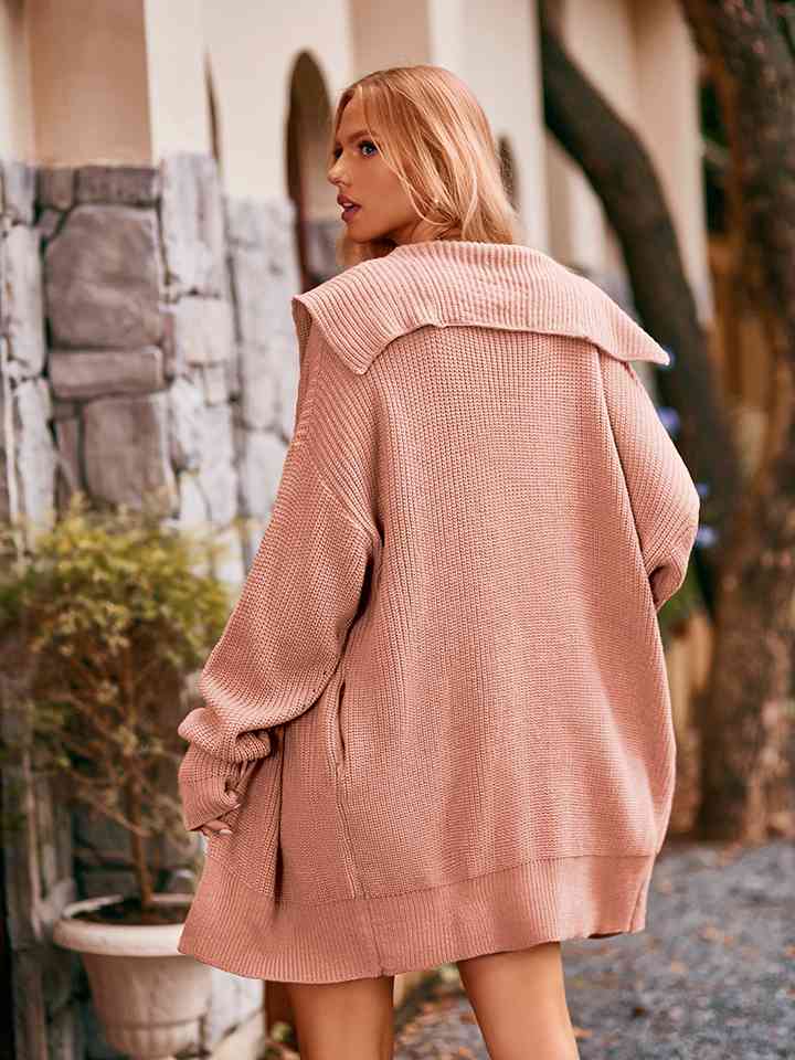 Dropped Shoulder Long Sleeve Cardigan - Ladyez