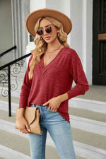 V-Neck Long Sleeve T-Shirt - Ladyez