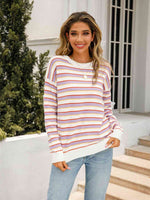 Striped Drop Shoulder Knit Top - Ladyez
