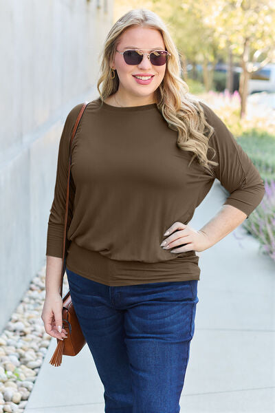 Basic Bae Full Size Round Neck Batwing Sleeve Blouse - Ladyez