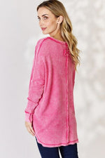 Zenana Oversized Washed Waffle Long Sleeve Top - Ladyez