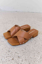 Weeboo Step Into Summer Criss Cross Wooden Clog Mule in Brown - Ladyez