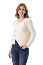 Round Neck Long Sleeve Frog Button Cardigan - Ladyez