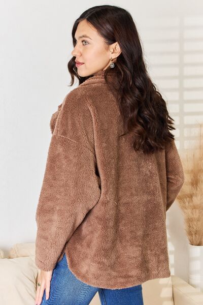 Culture Code Double Breasted Fuzzy Coat - Ladyez