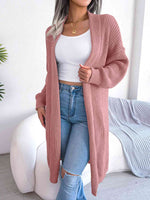 Open Front Dropped Shoulder Longline Cardigan - Ladyez