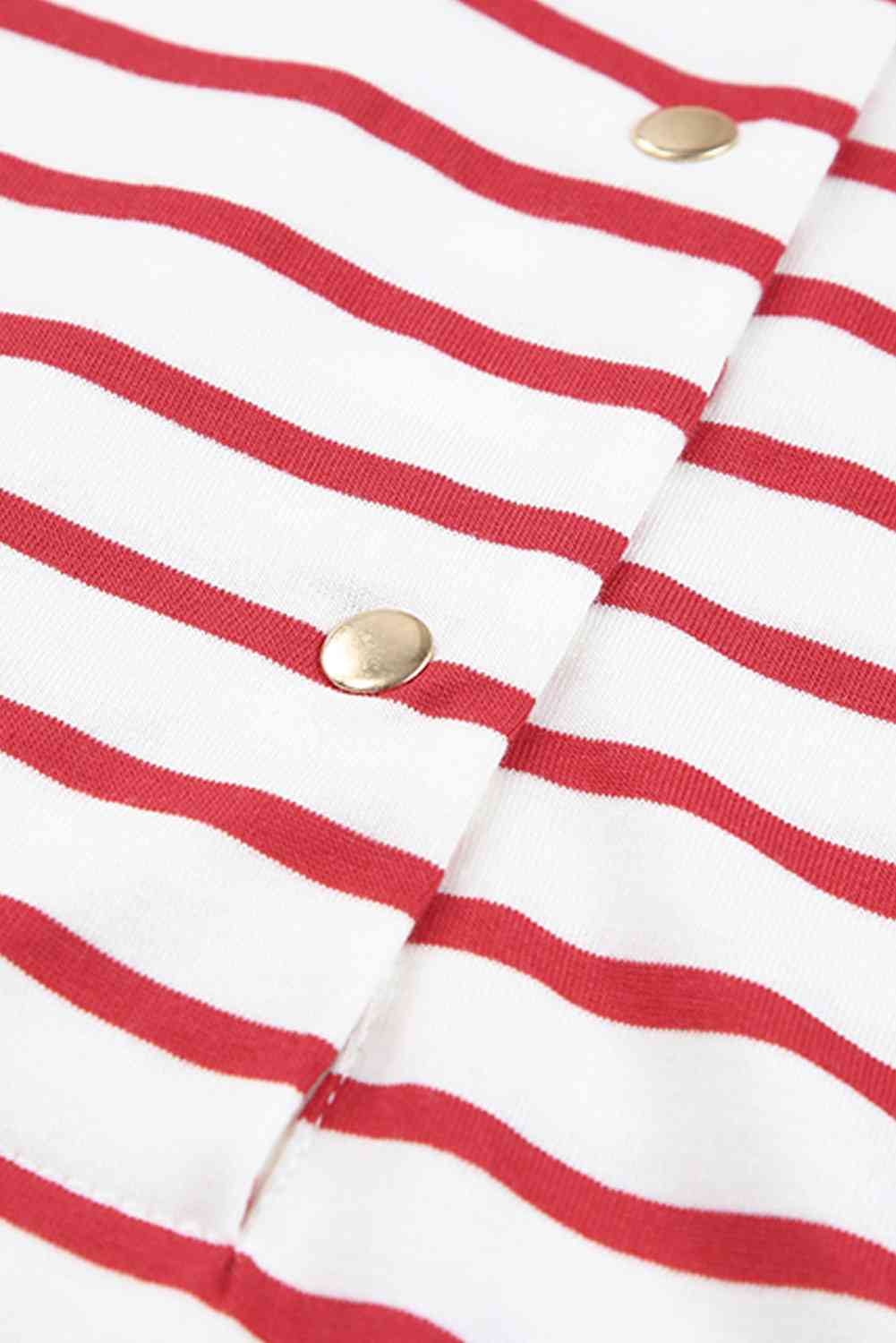 Striped Half Button Frill Trim Top - Ladyez