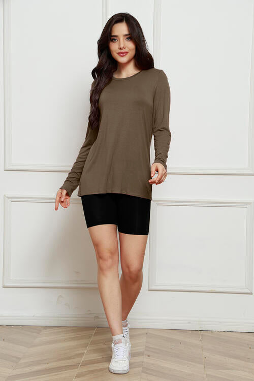 Basic Bae Full Size Round Neck Long Sleeve Top - Ladyez
