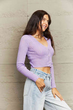 Button Down Long Sleeve Cropped Cardigan - Ladyez