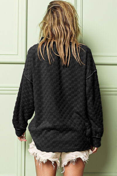 BiBi Checkered Round Neck Exposed Seam Top - Ladyez