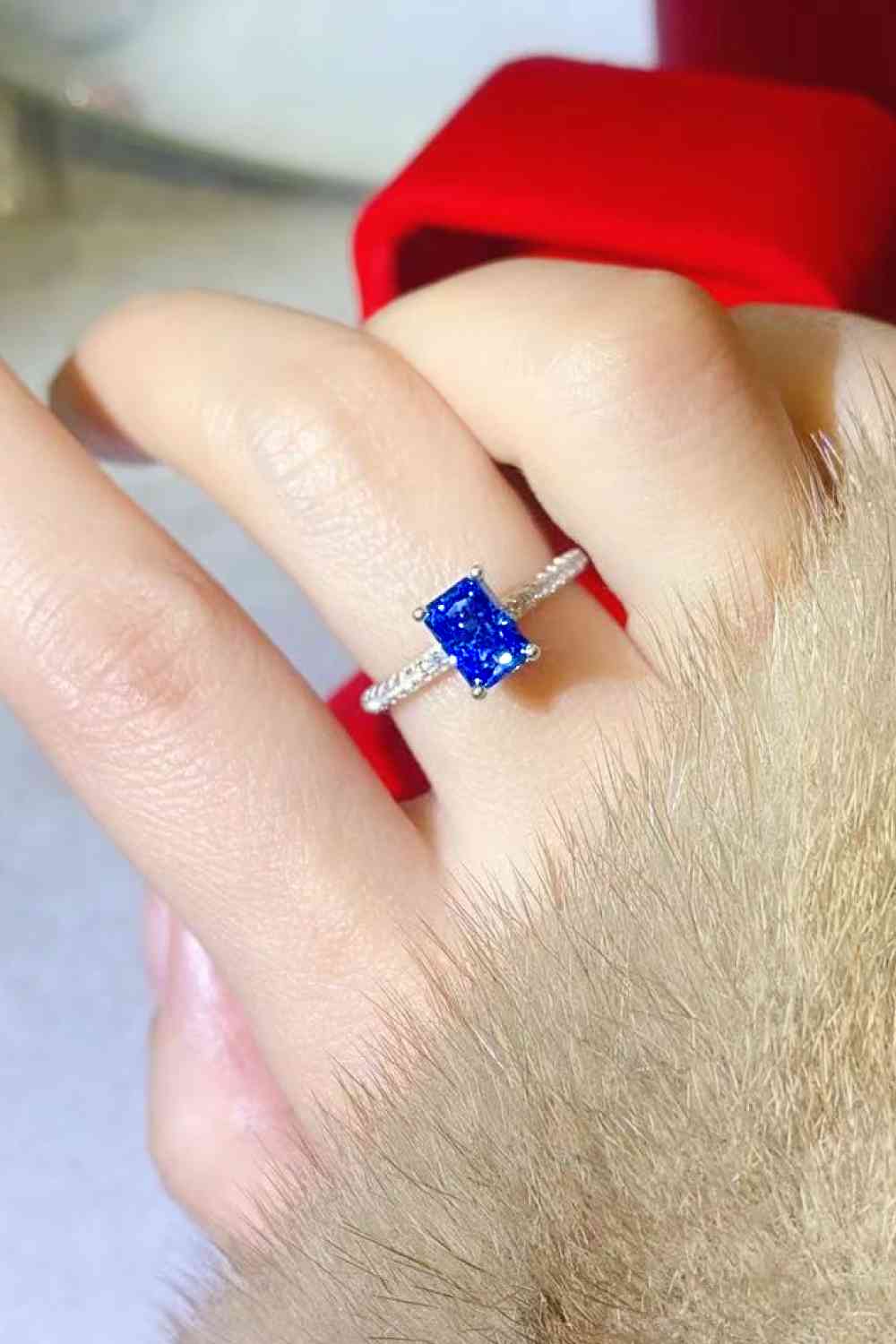 1 Carat Moissanite 925 Sterling Silver Rectangle Ring in Blue - Ladyez