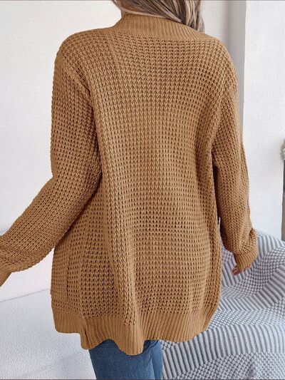 Open Front Long Sleeve Cardigan with Pockets - Ladyez
