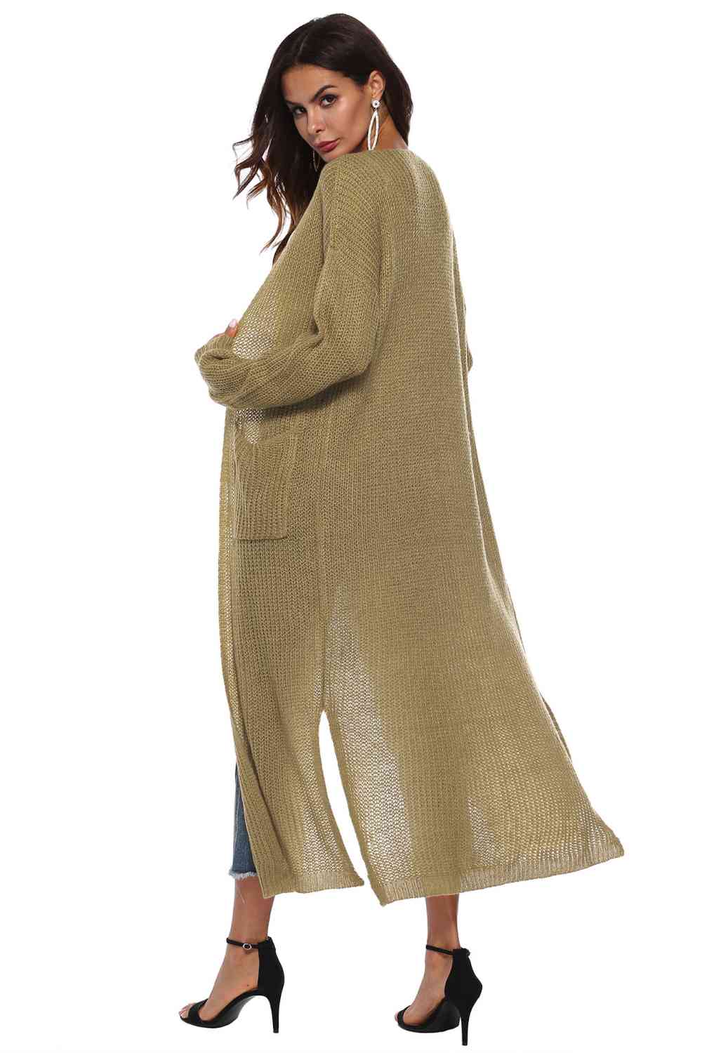 Long Sleeve Open Front Buttoned Cardigan - Ladyez