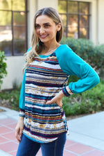 Celeste Design Full Size Striped Long Sleeve Top - Ladyez