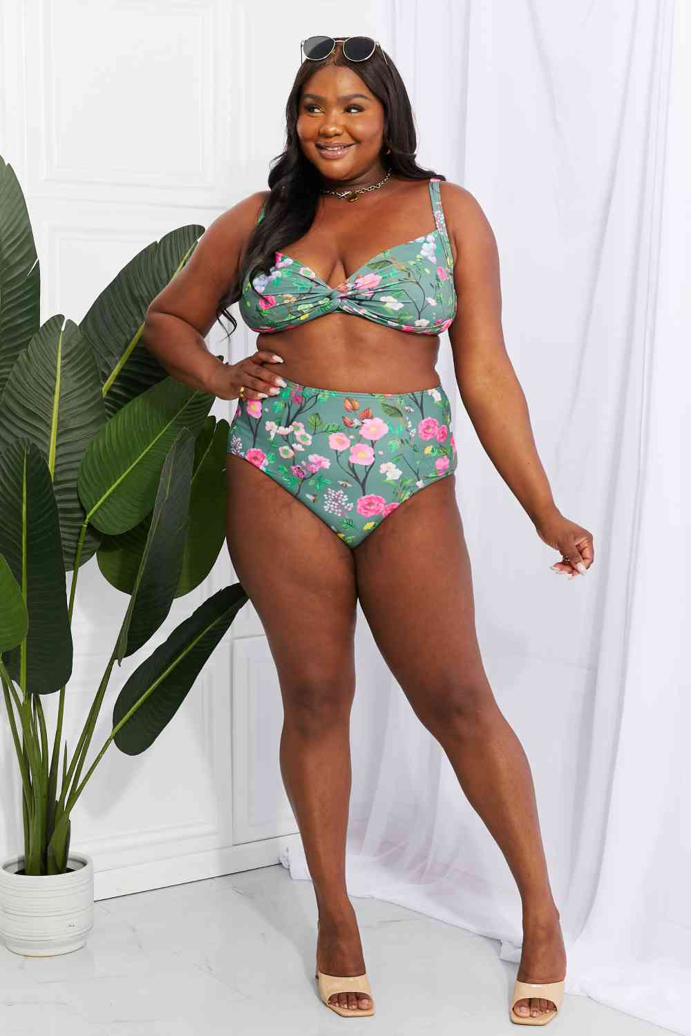 Marina West Swim Take A Dip Twist High-Rise Bikini in Sage - Ladyez