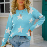 Star Pattern Round Neck Sweater - Ladyez