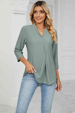 Eyelet Three-Quarter Sleeve Blouse - Ladyez