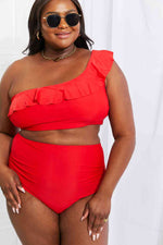 Marina West Swim Seaside Romance Ruffle One-Shoulder Bikini in Red - Ladyez