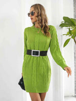 Cable-Knit Round Neck Sweater Dress - Ladyez