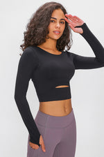 Long Sleeve Cropped Top With Sports Strap - Ladyez