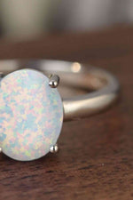 925 Sterling Silver Opal Solitaire Ring - Ladyez