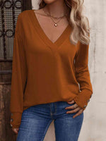 V-Neck Long Sleeve Top - Ladyez