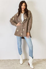 J.NNA Flower Pattern Corduroy Button Down Shirt - Ladyez