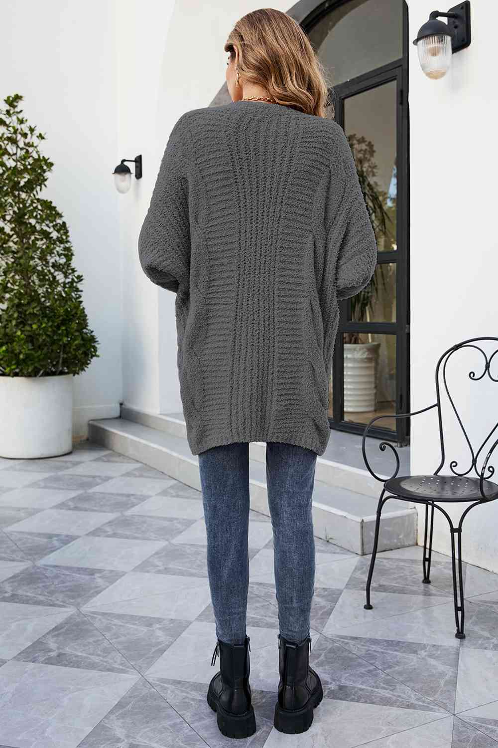 Open Front Dolman Sleeve Cardigan - Ladyez