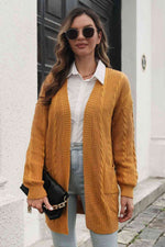Open Front Longline Cardigan with Pockets - Ladyez