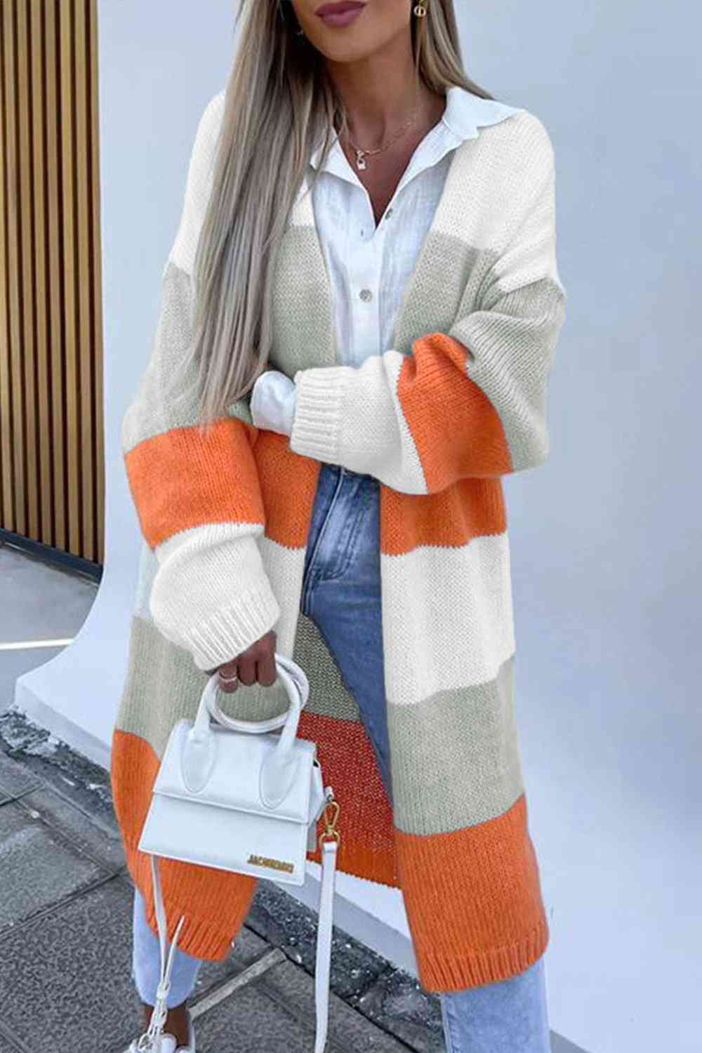 Color Block Open Front Duster Cardigan - Ladyez