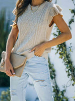 Round Neck Cap Sleeve Sweater - Ladyez