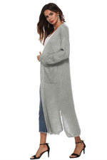 Long Sleeve Open Front Buttoned Cardigan - Ladyez