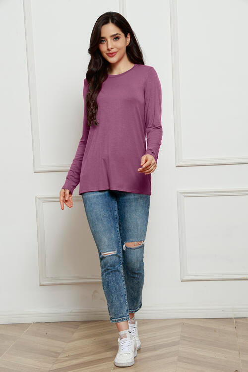 Basic Bae Full Size Round Neck Long Sleeve Top - Ladyez