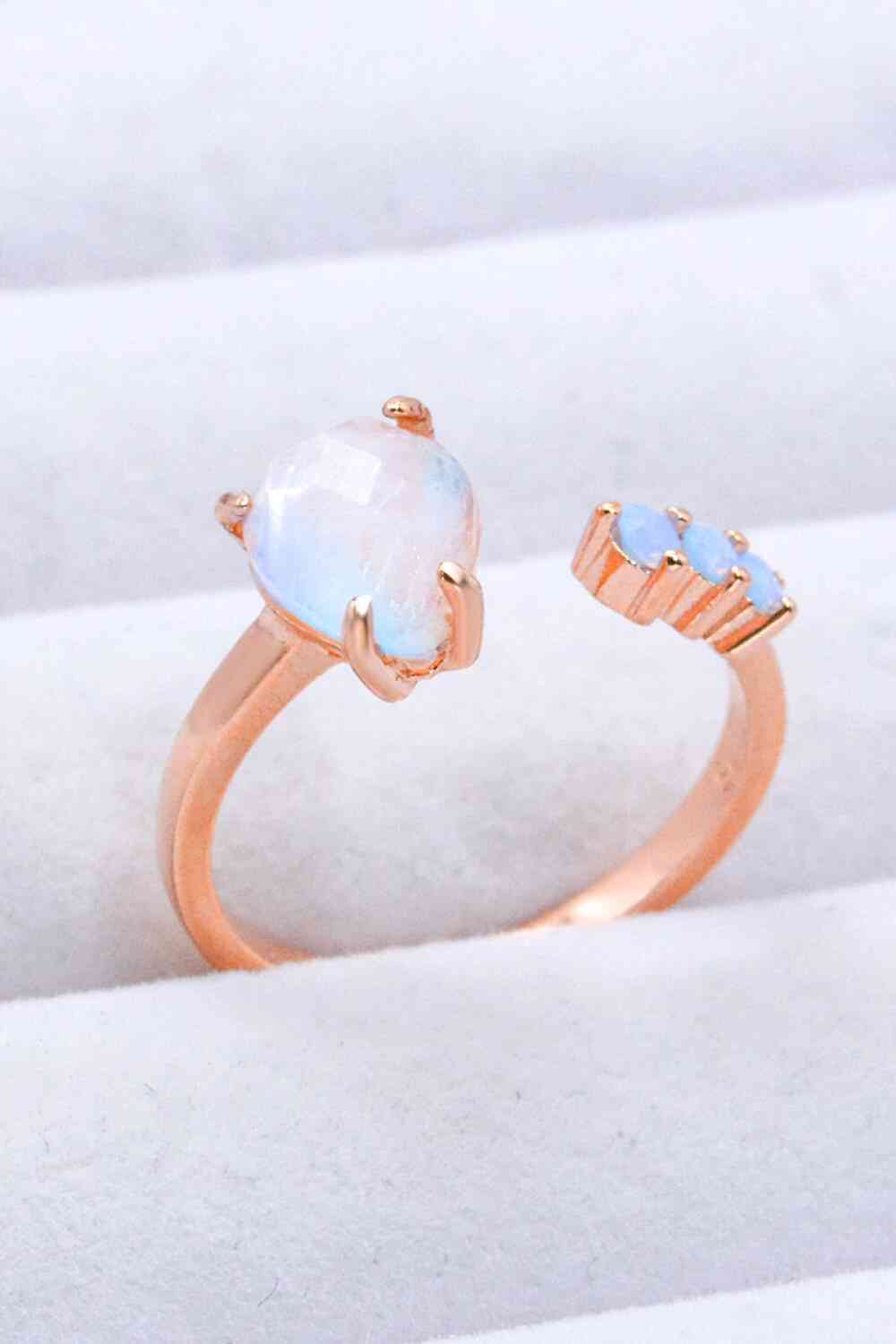 18K Rose Gold-Plated Moonstone Open Ring - Ladyez