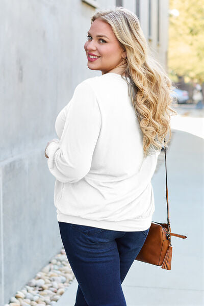 Basic Bae Full Size V-Neck Lantern Sleeve Blouse - Ladyez