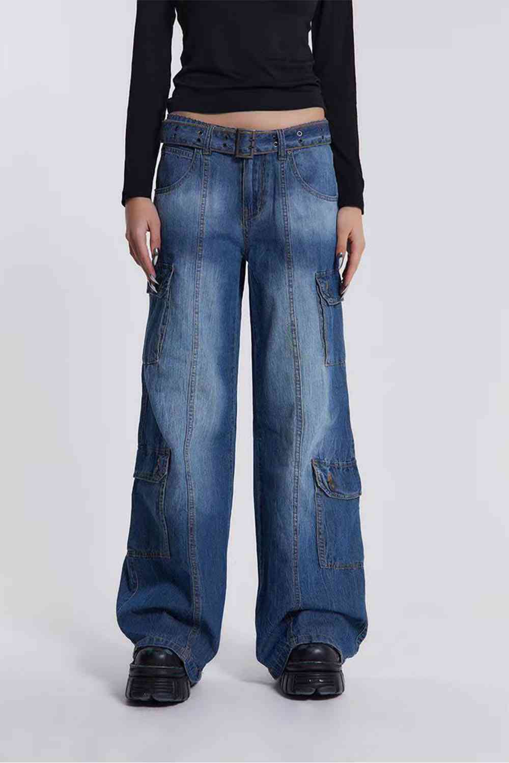 Buttoned Washed Jeans - Ladyez