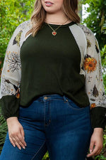 Plus Size Floral Waffle-Knit Round Neck Blouse - Ladyez