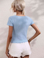 Scalloped Hem Square Neck Knit Top - Ladyez
