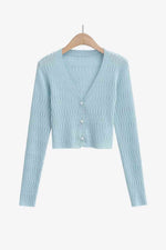 Button Down Long Sleeve Cropped Cardigan - Ladyez