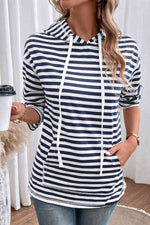 Striped Long Sleeve Hoodie - Ladyez