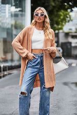 Open Front Dropped Shoulder Longline Cardigan - Ladyez